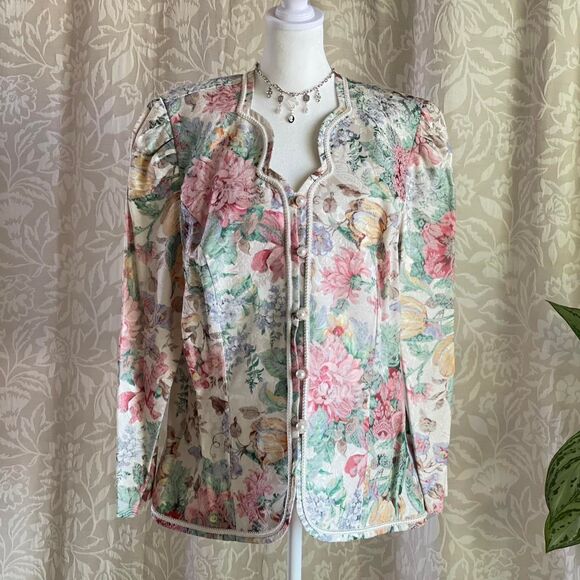 Vintage 80s Nah Nah Collections by Jonathan Tait Floral Print Blazer Size 16 - Picture 1 of 8